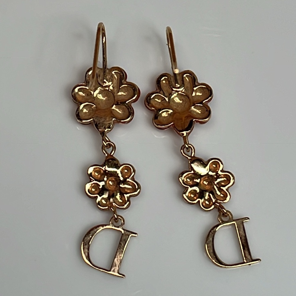 DIOR VINTAGE FLOWER DROP EARRINGS - Picture 4 of 5